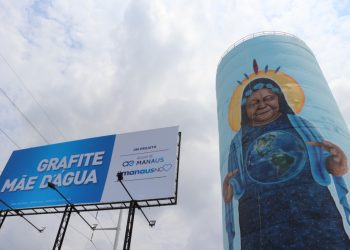 Grafite em reservatório na Ponta Negra Fotos: Adan Garantizado/Águas de Manaus