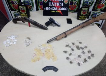 PM prende nove pessoas e cumpre dois mandados de prisão em Manaus
A Polícia Militar do Amazonas (PMAM) prendeu nove pessoas, apreendeu um adolescente e cumpriu dois mandados de prisão que estavam em aberto, na capital amazonense, entre a manhã desta quinta-feira (12/03) e a madrugada de hoje (13/03). Nas ocorrências, 393 trouxinhas de drogas, cinco armas de fogo, uma munição e R$ 352 em espécie foram apreendidas pelas forças policiais. Um veículo também foi recuperado.  
Três homens, de 29, 22 e 20 anos, foram presos por porte ilegal de arma de fogo e tráfico de drogas no bairro Tancredo Neves, zona leste de Manaus. Militares da Força Tática apreenderam, na ação, 76 trouxinhas de drogas como maconha, oxi e cocaína, duas espingardas com numerações suprimidas de calibres 20 e 16, uma pistola de calibre 765, além de uma munição.
Na rodovia AM-10, que liga Manaus a Rio Preto da Eva e outros municípios, duas ocorrências foram registradas. No Km 37, um homem foi flagrado por policiais das Rondas Ostensivas Cândido Mariano (Rocam) com uma arma de fogo de fabricação caseira, de calibre 36, e 49 porções de drogas do tipo cocaína e oxi.
Já em um posto policial da mesma estrada, militares do Batalhão de Policiamento de Trânsito (BPTran) cumpriram um mandado de prisão em nome de Mauro Costa Ramos, de 35 anos, que responde pelo crime de estupro.
Na zona norte da capital, no bairro Colônia Santo Antônio, Claudio Costa de Souza, de 37 anos, foi preso por policiais da 18ª Companhia Interativa Comunitária (Cicom). O infrator responde por homicídio qualificado.
Outras ocorrências foram registradas nos bairros Centro, Compensa, Distrito Industrial 2, Jorge Teixeira.
Veículo localizado
Fiat, cor verde, placa JWR-0477
FOTOS: Divulgação/SSP-AM