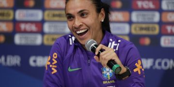 Marta durante entrevista coletiva Créditos: Lívia Villas Boas / CBF