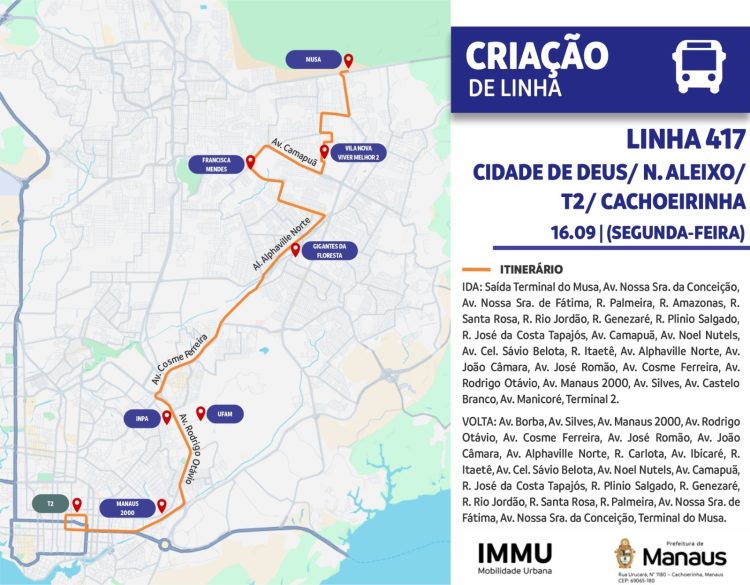 Linha 417 com rota direta entre o bairro Cidade de Deus e terminal da Cachoeirinha