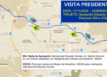 Ilustração do trajeto da visita do presidente do EUA, Joe Biden. Foto: Divulgação/Prefeitura de Manaus