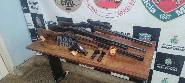 Armas apreendidas. (Fotos: Divulgação/PC-AM)