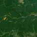 Mapa mostrando a localização do Rio Jutaí (linha amarela) e o trajeto pelo Rio Solimões desde Manaus até a sua foz (linha pontilhada) - Mapa: Google Earth - Arte: Herton Escobar / Jornal da USP