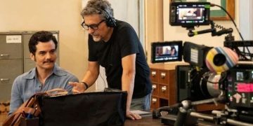 Wagner Moura e Kleber Mendonça nas filmagens do filme O Agente Secreto. Foto: Victor Jucá/Divulgação