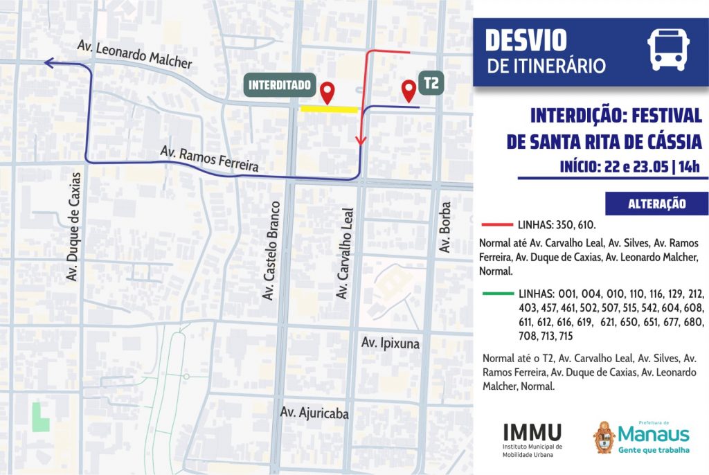 Manaus altera itinerários de ônibus durante festejo de santa Rita de Cássia no bairro Cachoeirinha