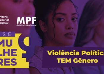 Identidade visual da ação Violência Política TEM Gênero. Arte: Secom/TSE